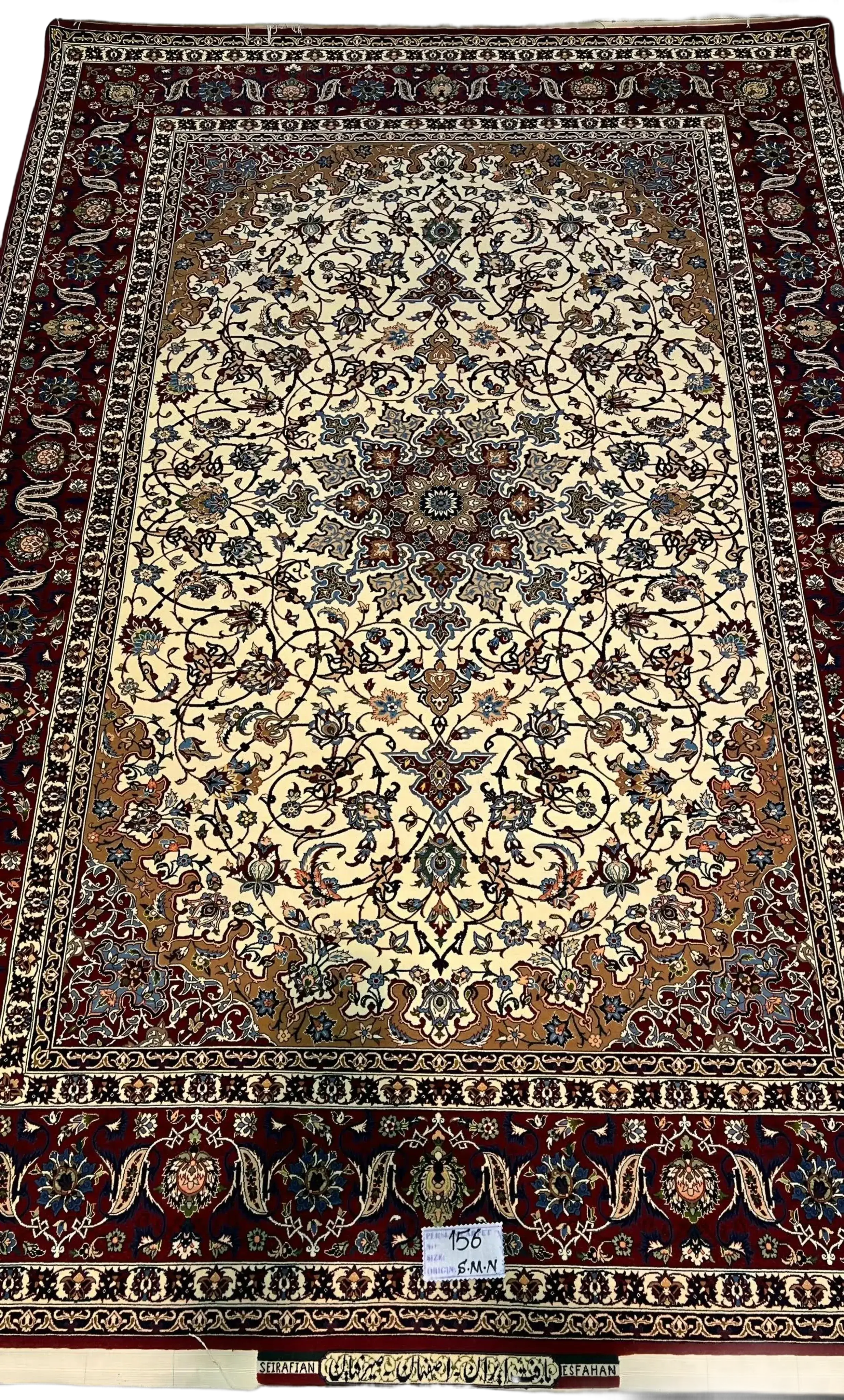 Detailed view of the Seirafian Isfahan rug featuring the intricate medallion design characteristic of the Lachak va Toranj style