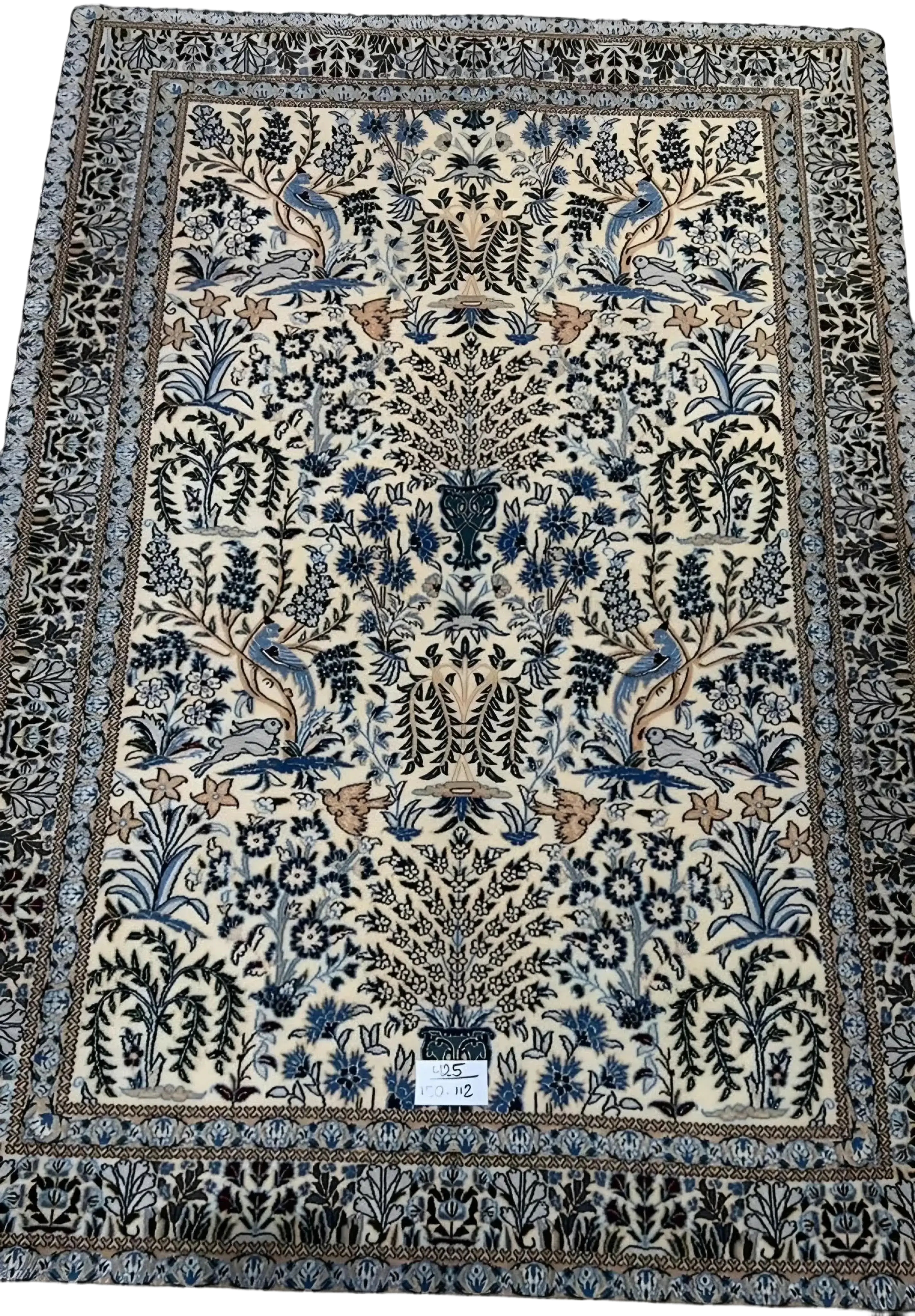 Hand-Knotted Silk and Wool Rug from Nain, Iran