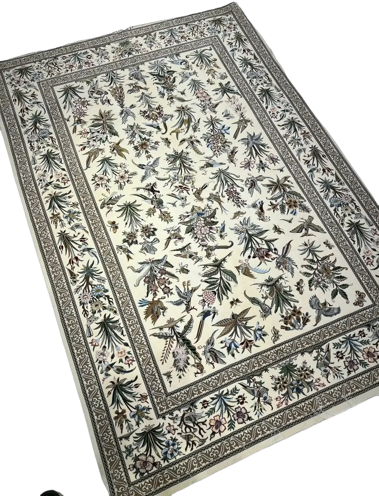 Hand-knotted Kheirie rug featuring intricate floral patterns