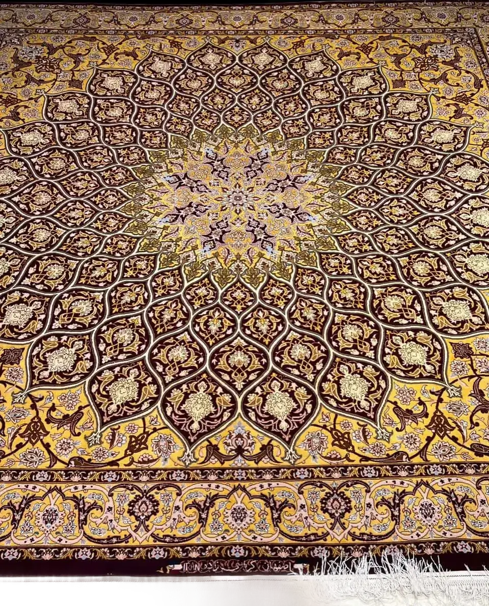 Close-up of the detailed craftsmanship on Karbasi Zadeh's Golden Dome Rug