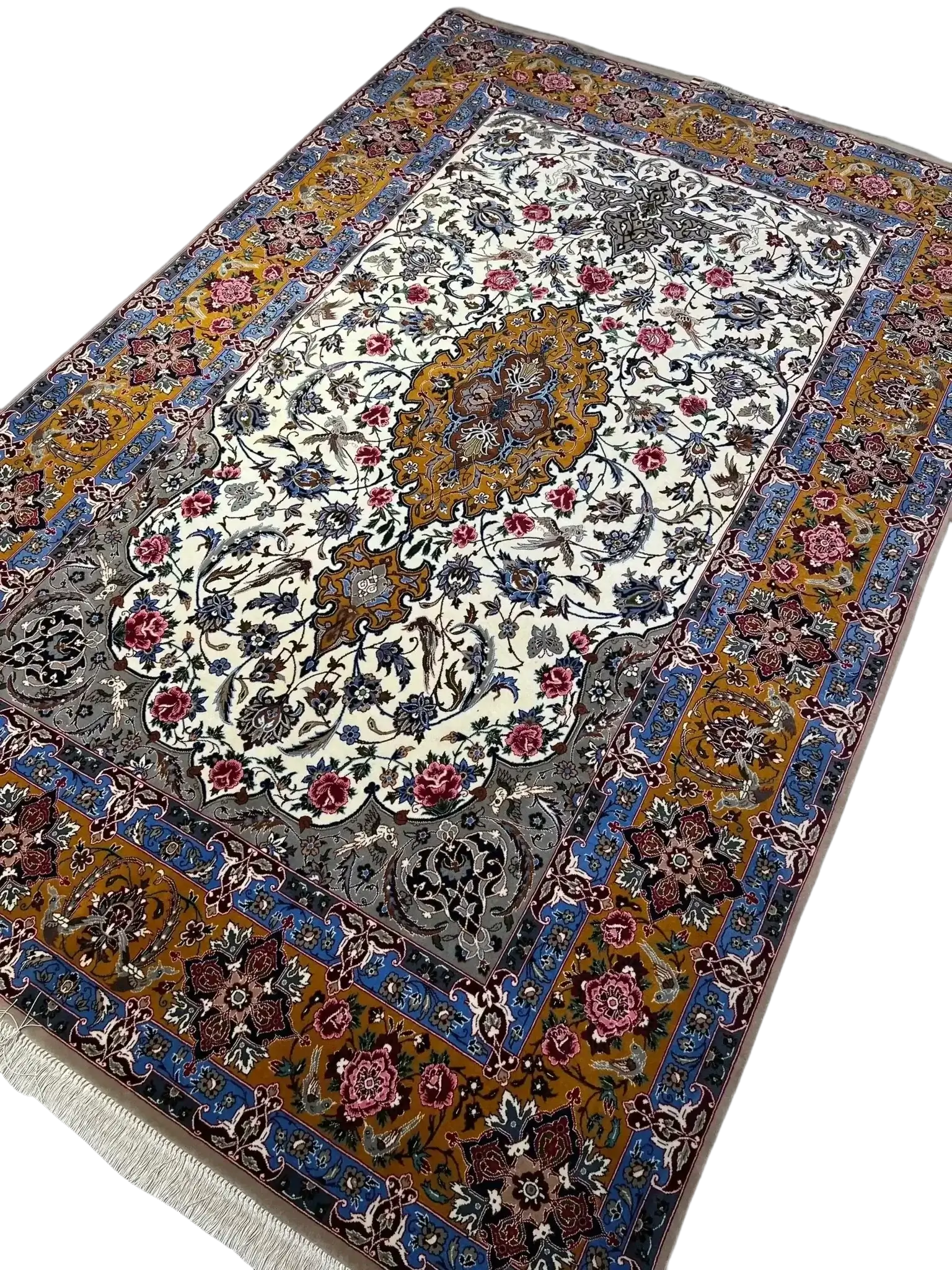 A spacious Persian carpet adorned with traditional floral motifs