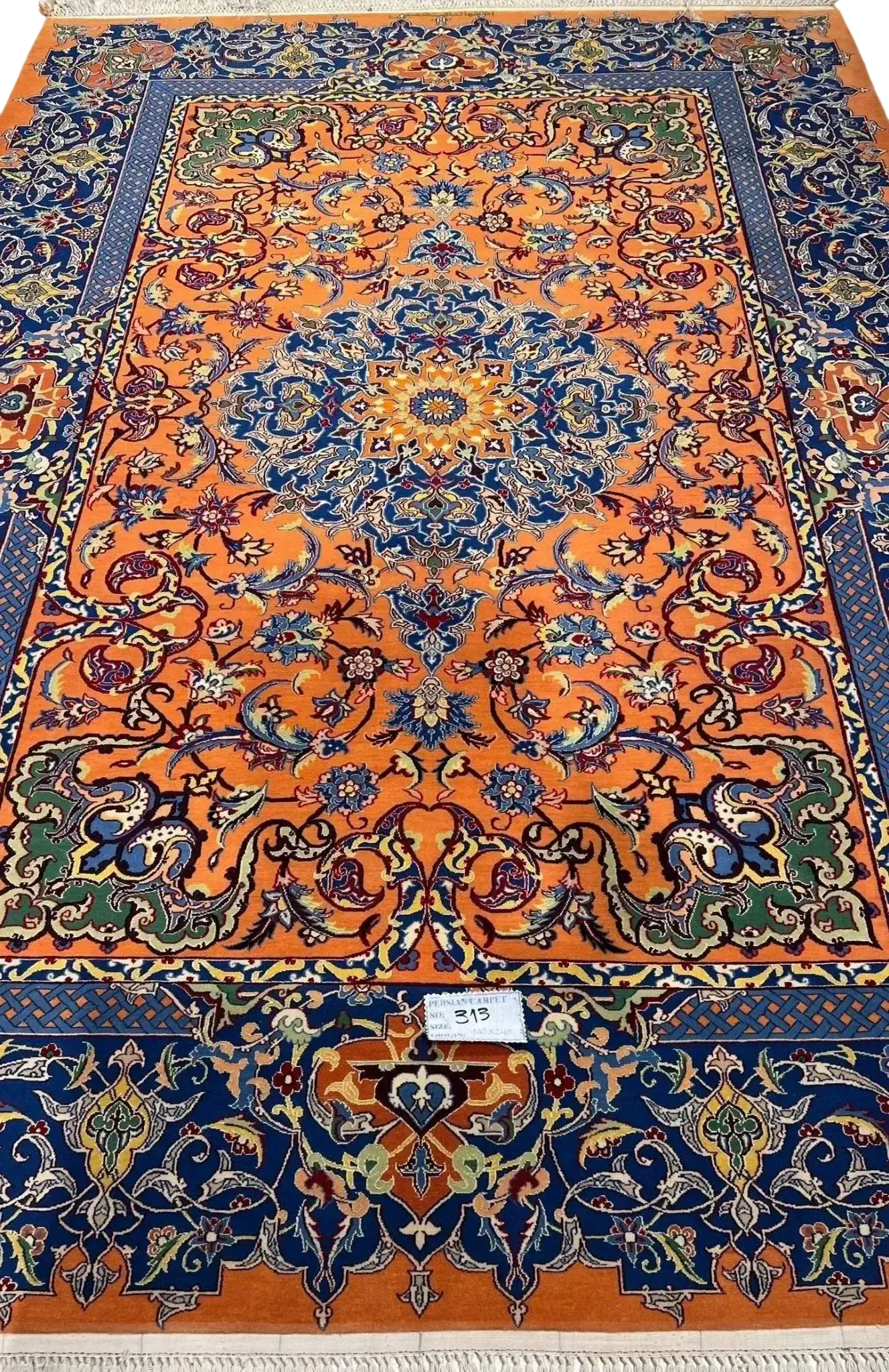 Hand-Knotted Isfahan Rug 235x160 cm, 1,000,000 Knots/m², Silk & Wool Blend, Persian Carpet, New

