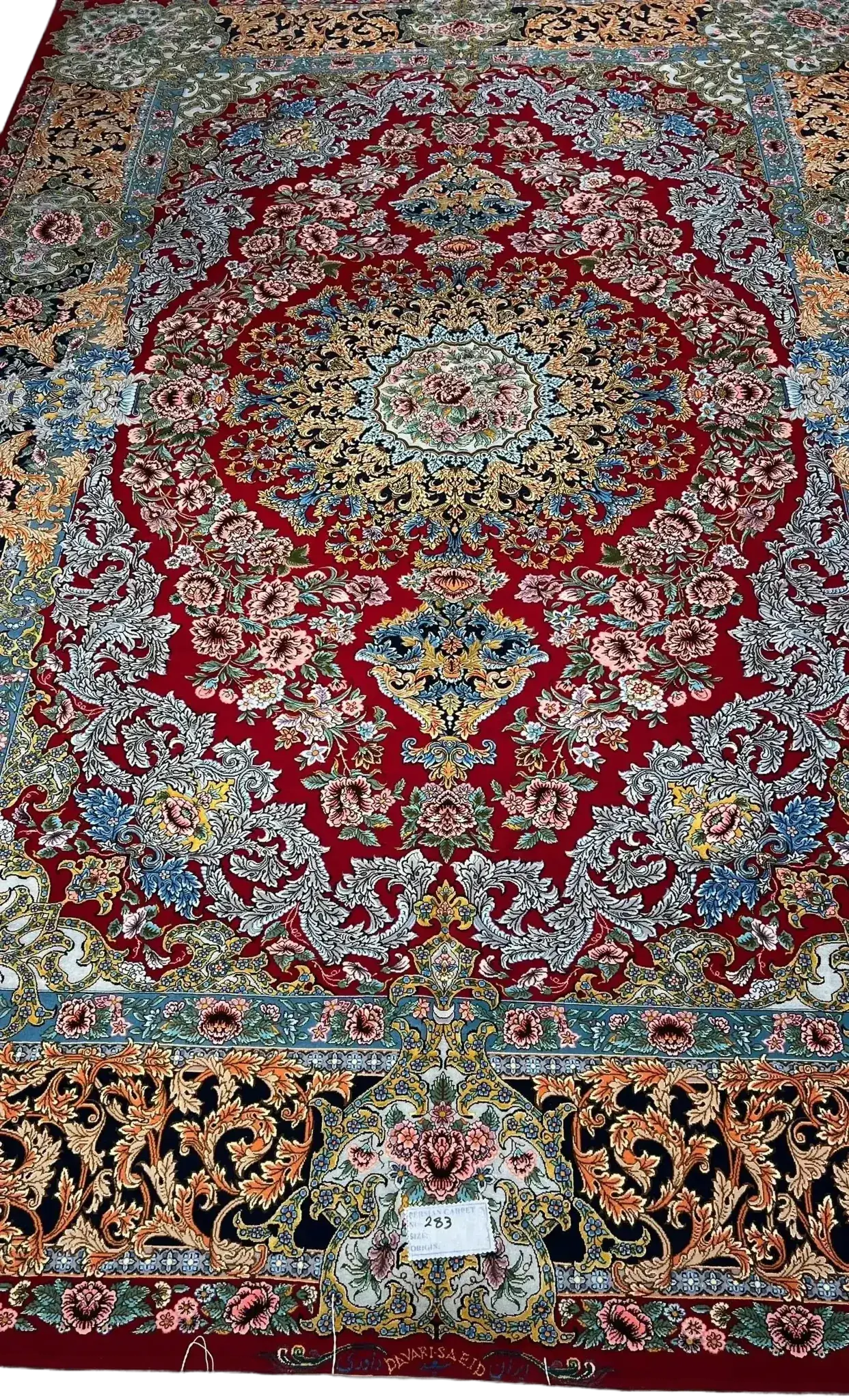 Fine Persian rug for sale with red, blue, and gold accents in Isfahan style
