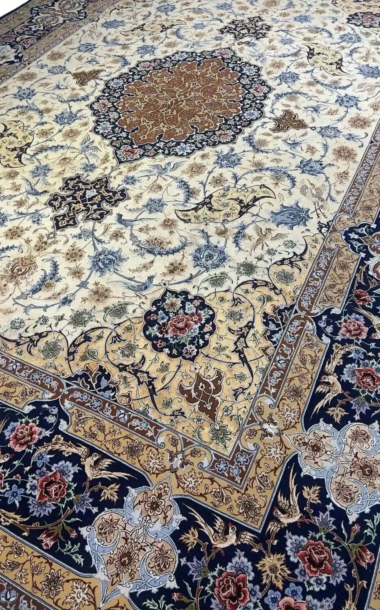 Artisanal Hand-Knotted Persian Rug - Silk and Wool Blend
A beautifully hand-knotted Persian rug with a combination of silk and wool, designed by Master Hassan Dardashtie. The intricate patterns, high knot density, and rich color palette of this 320x220 cm (10.5x7.2 feet) rug embody the essence of Persian craftsmanship.