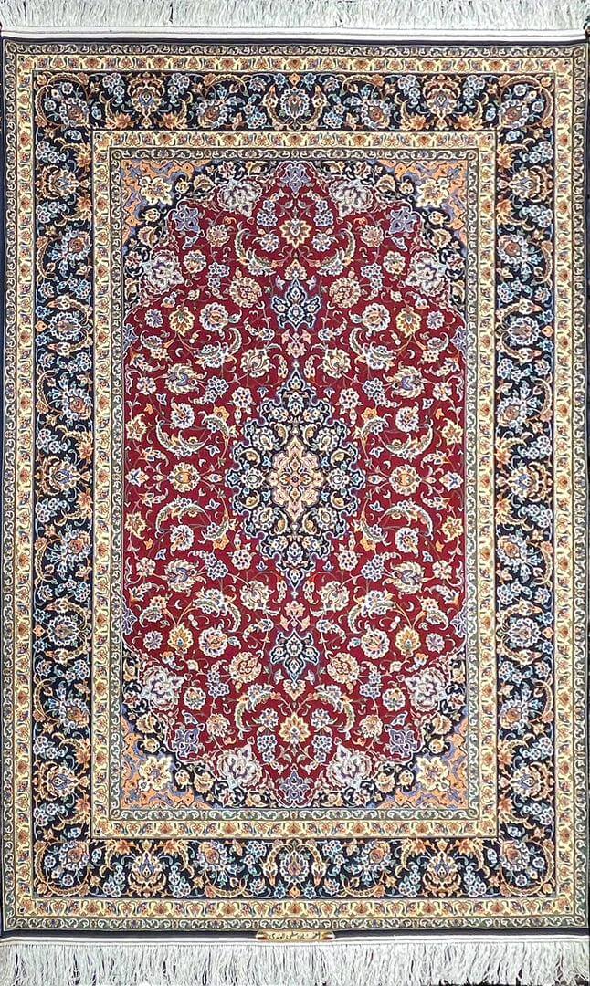 Handmade Persian rug for sale, red and blue tones, 235x155 cm

