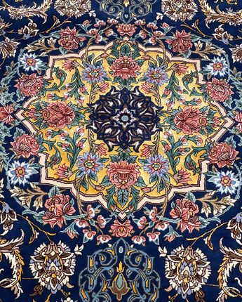 The 235x155 cm Esfahan Persian rug woven by Karbasizadeh is a stunning piece of Persian rug-making that boasts an impressive level of craftsmanship, luxurious materials, and exceptional design.