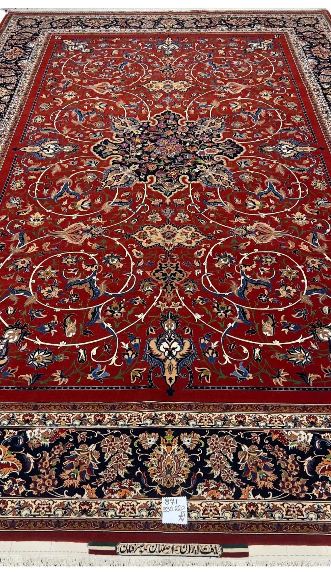 "Exquisite Persian rug by Grand Master Bagher Seirafian with vibrant red tones."
